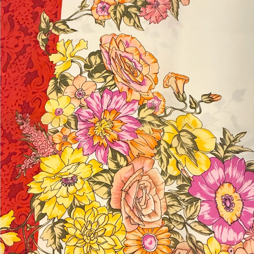 Christian Dior Floral Red and Cream Scarf